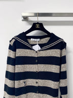 Black Grey Stripe Sailor Collar Cardigan