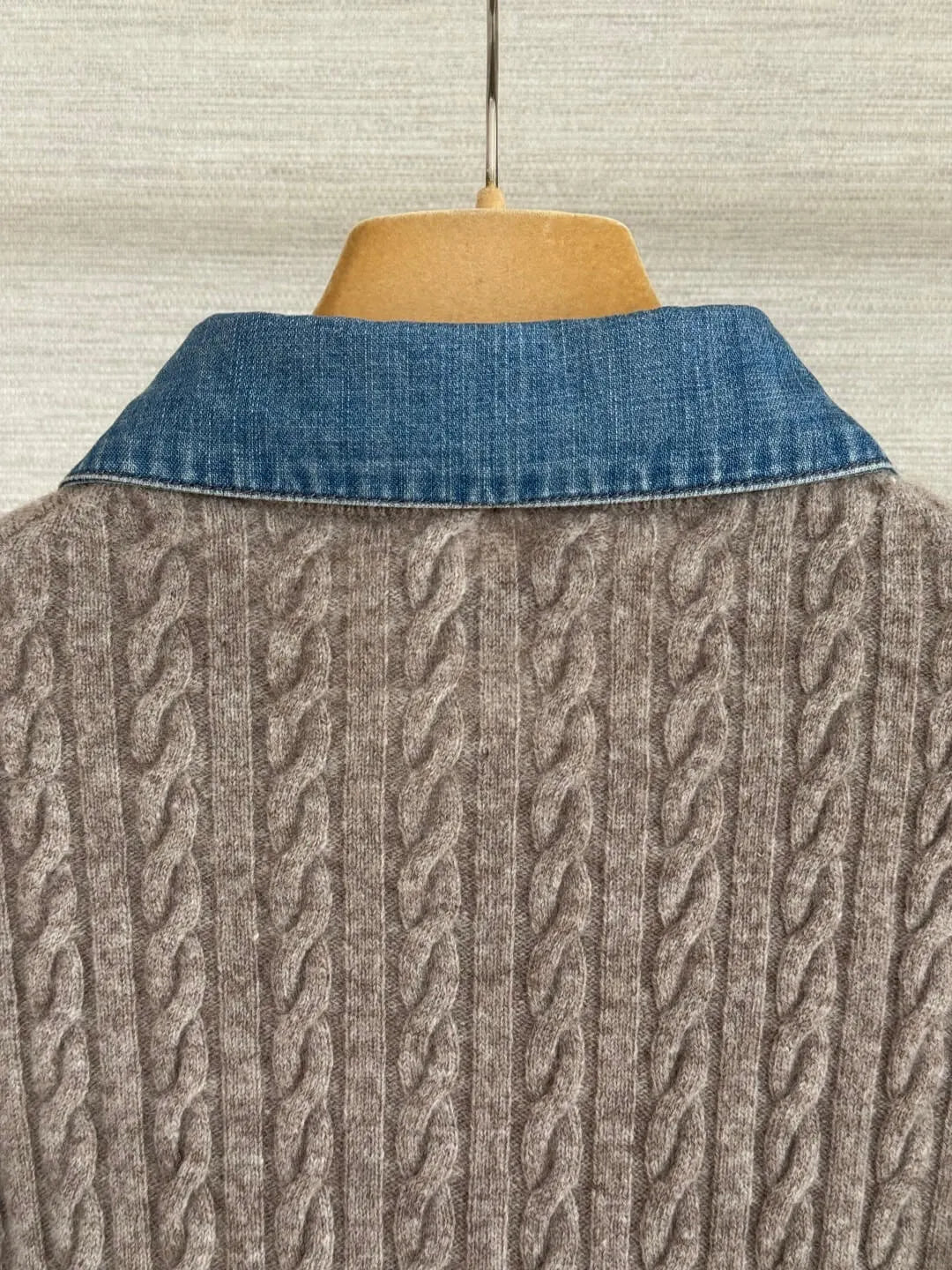 Cable Knit Denim Collar Cardigan