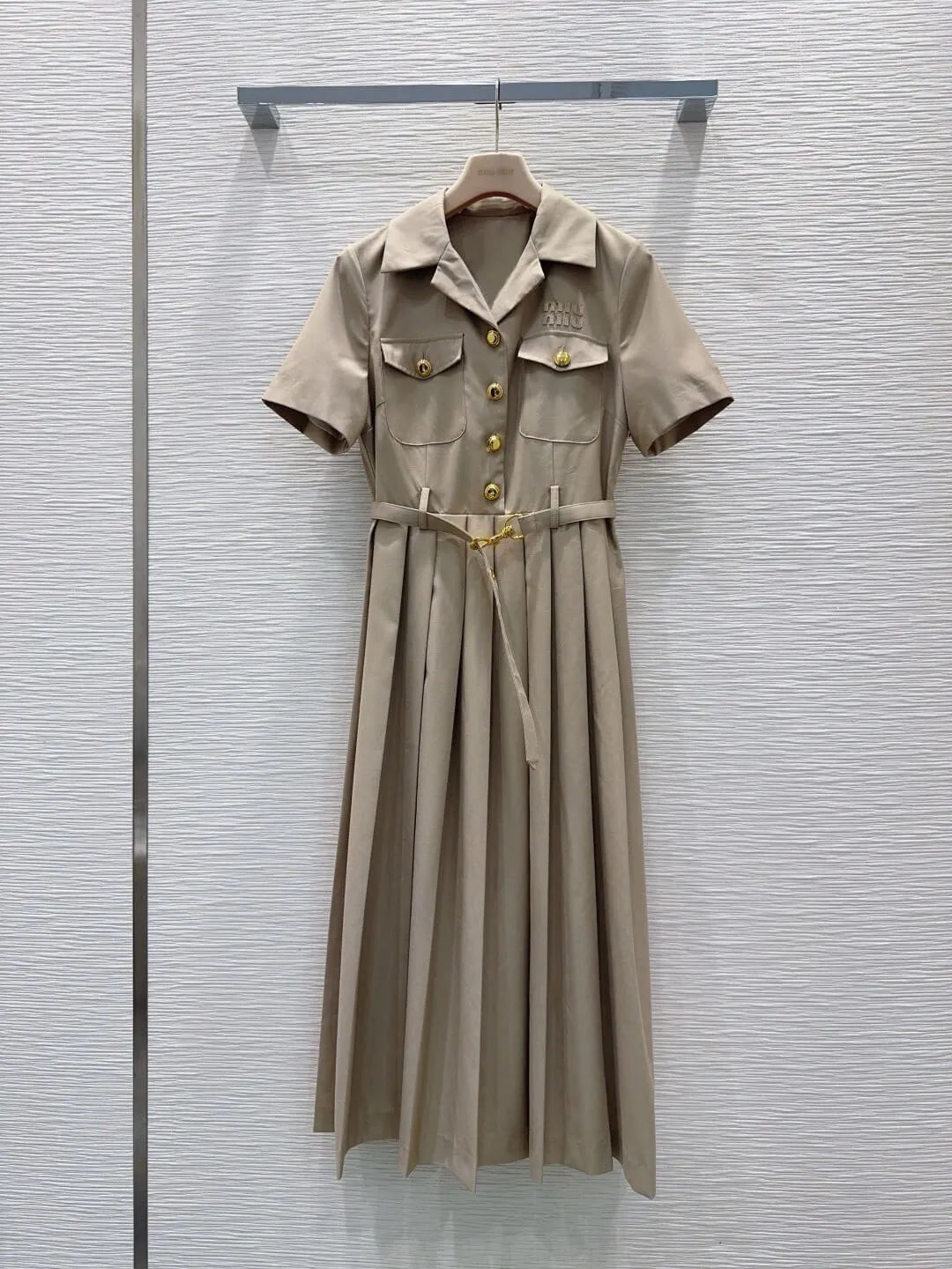 Belted Pleated Shirt Midi Dress
