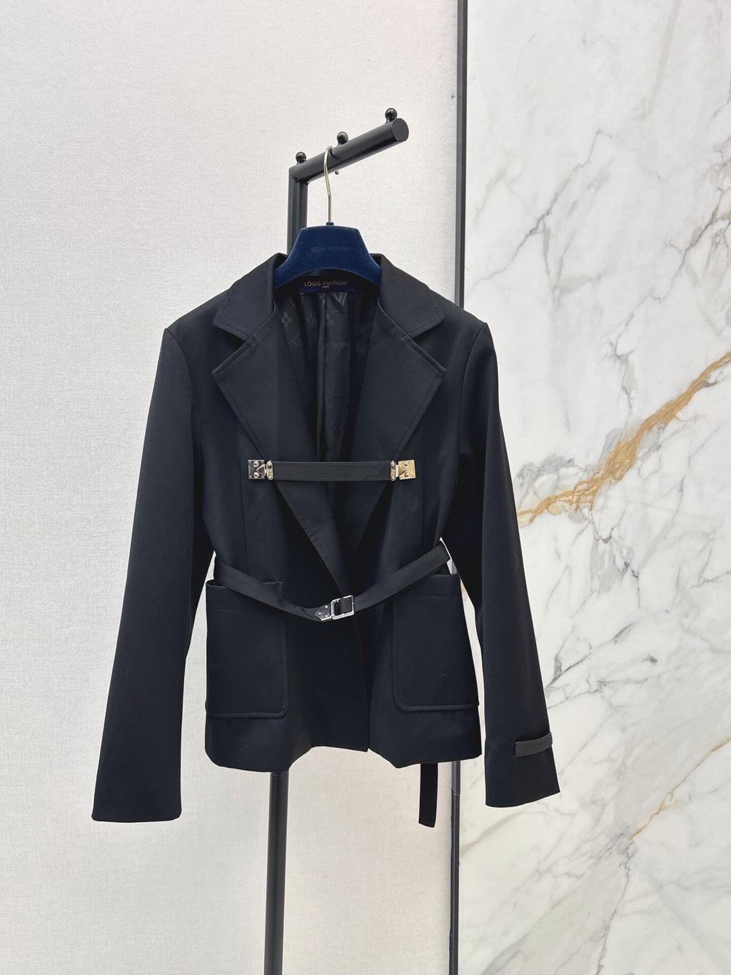 Black Belted Coat & Zipper Skirt Set