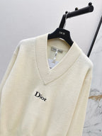 V-neck Ribbed Logo Knit Sweater