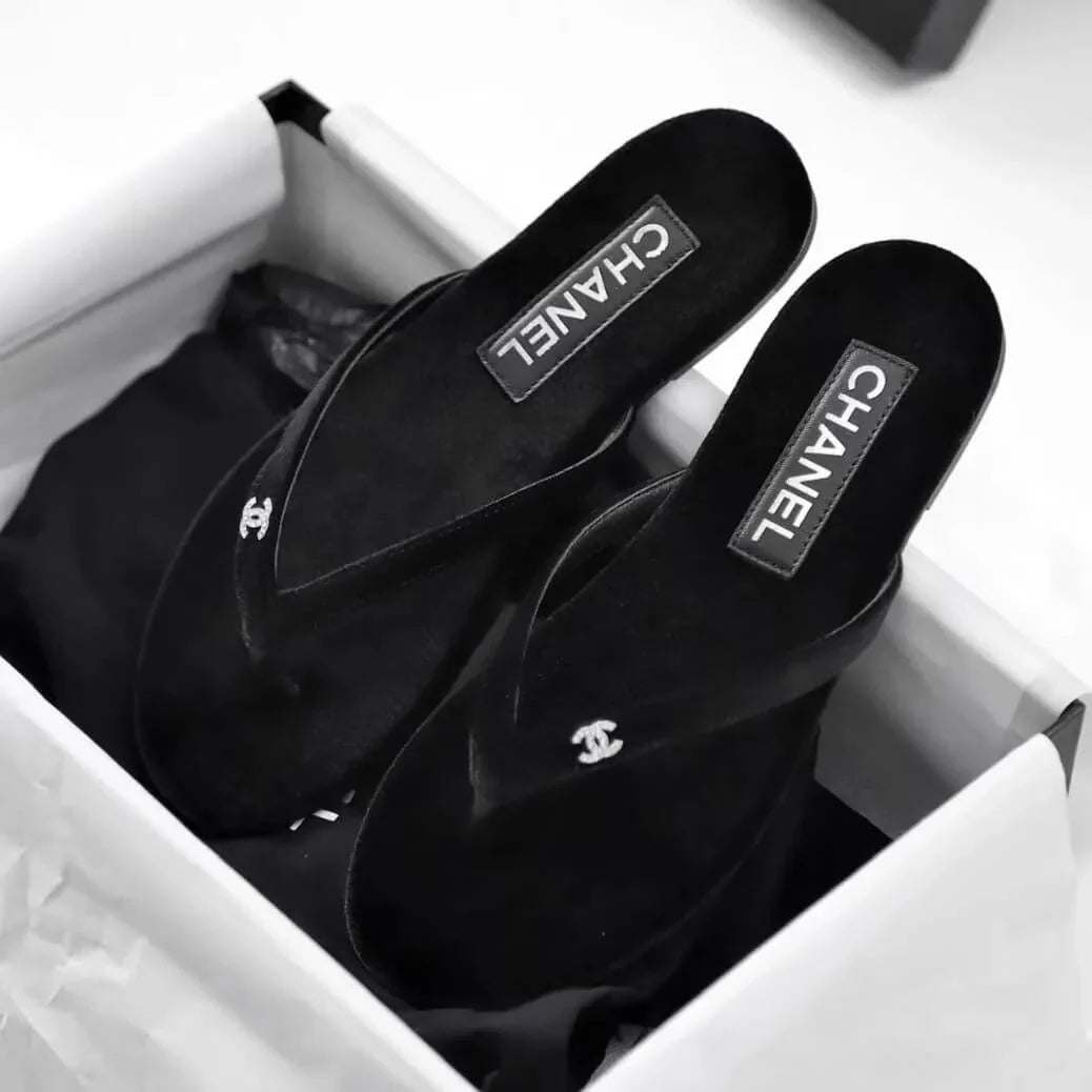 Casual Slim-Strap Velvet Flip-Flops