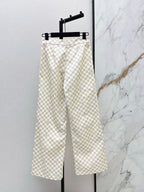 Checkered Hooded Jacket Wide Leg Pants Set