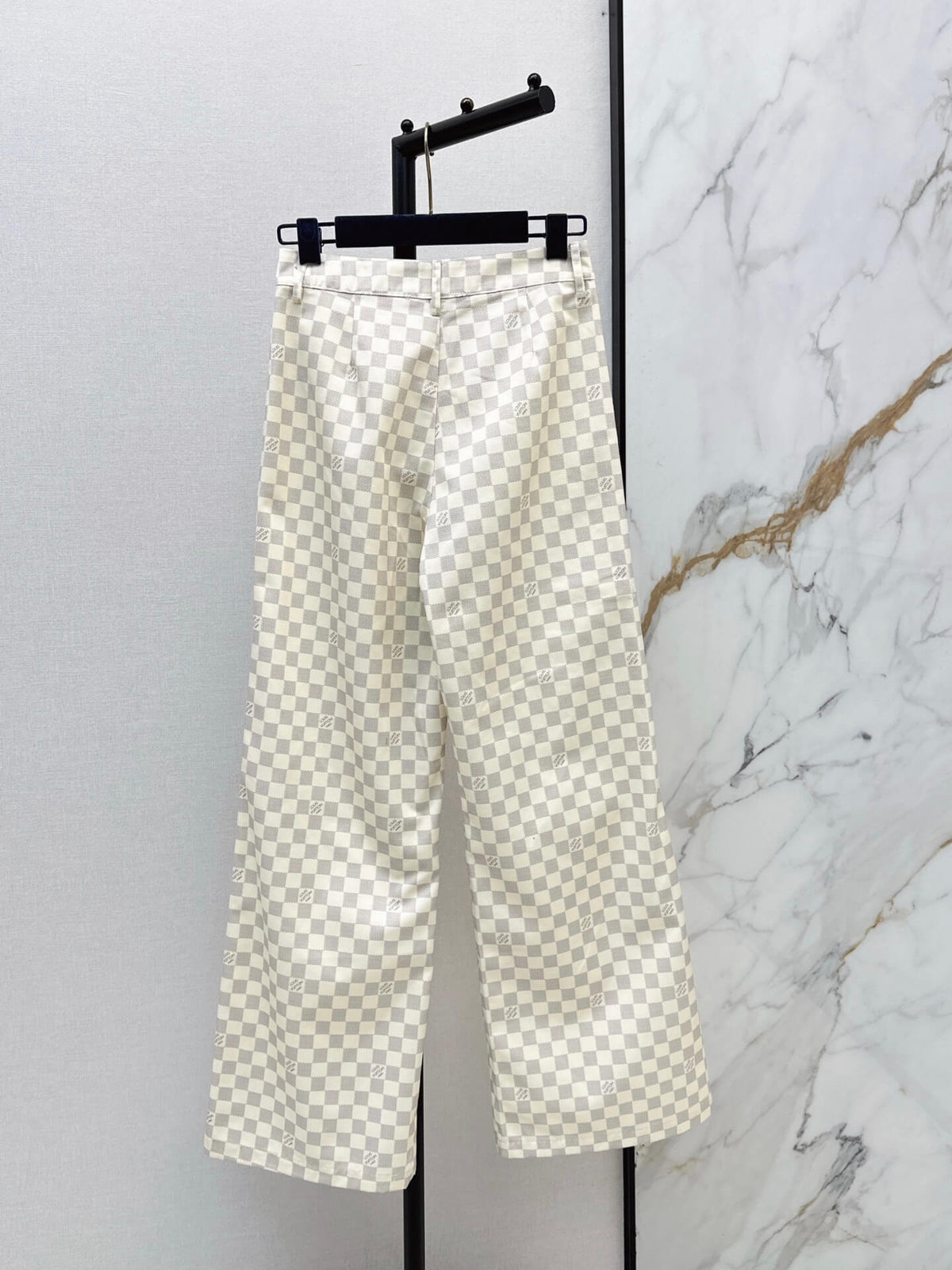 Checkered Hooded Jacket Wide Leg Pants Set