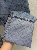 Rhombus Pattern Denim Pants