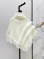 Turtleneck Fringe Knit Poncho