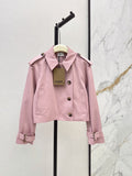 Pink Cropped Trench Asymmetrical Skirt Set