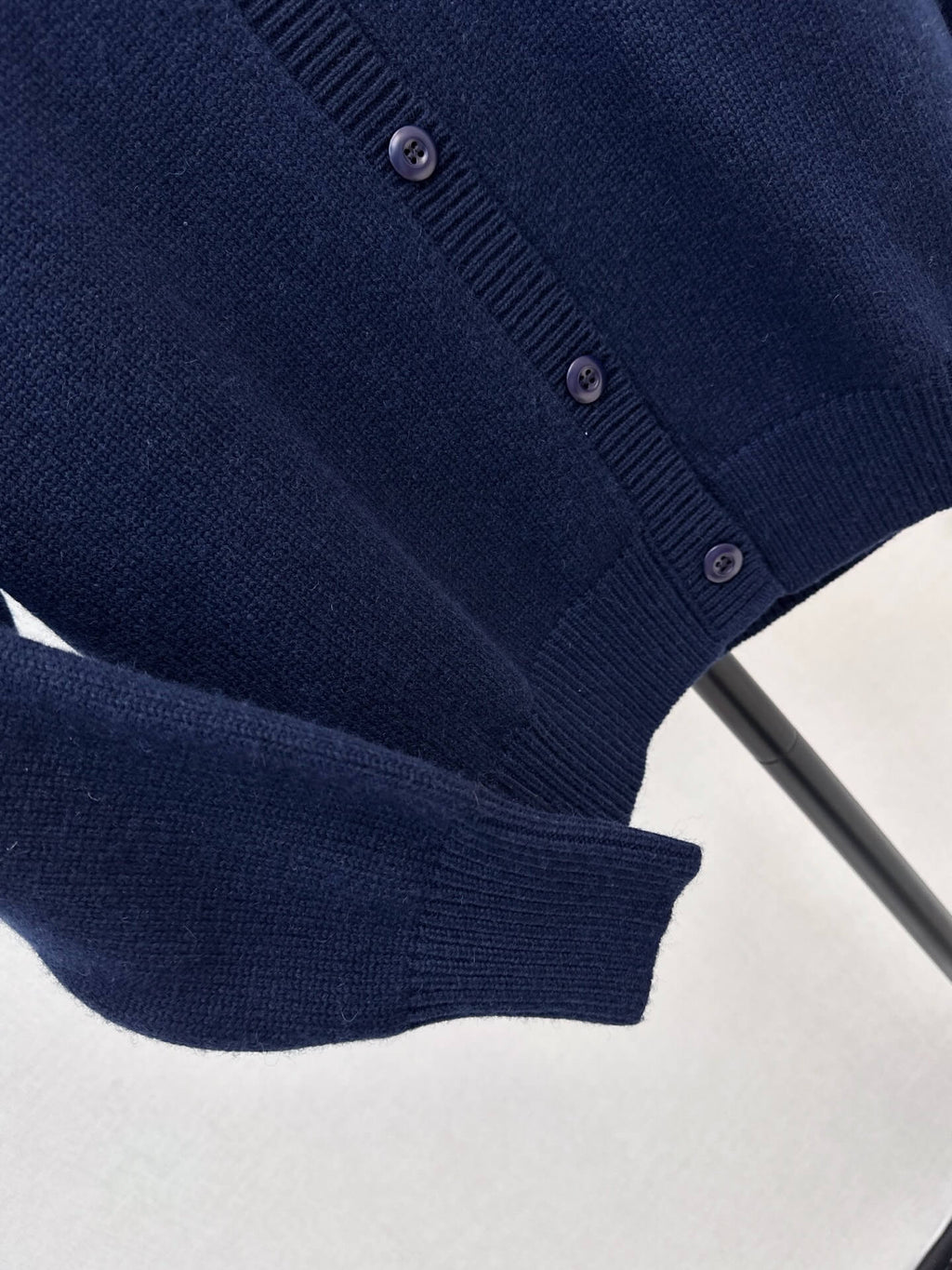 Navy Beaded Collar Knit Cardigan