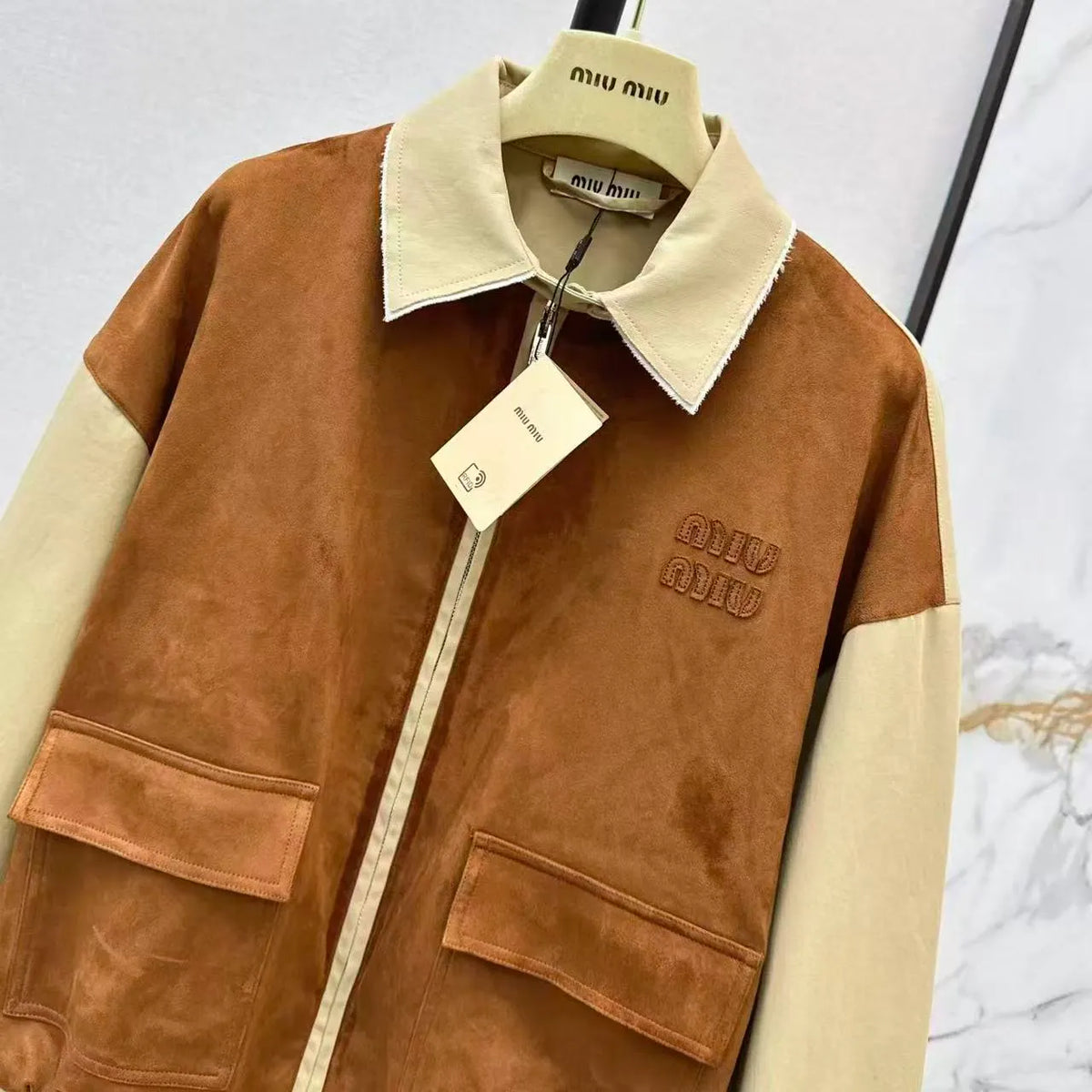 Eco-Friendly Suede Color-Block Jacket