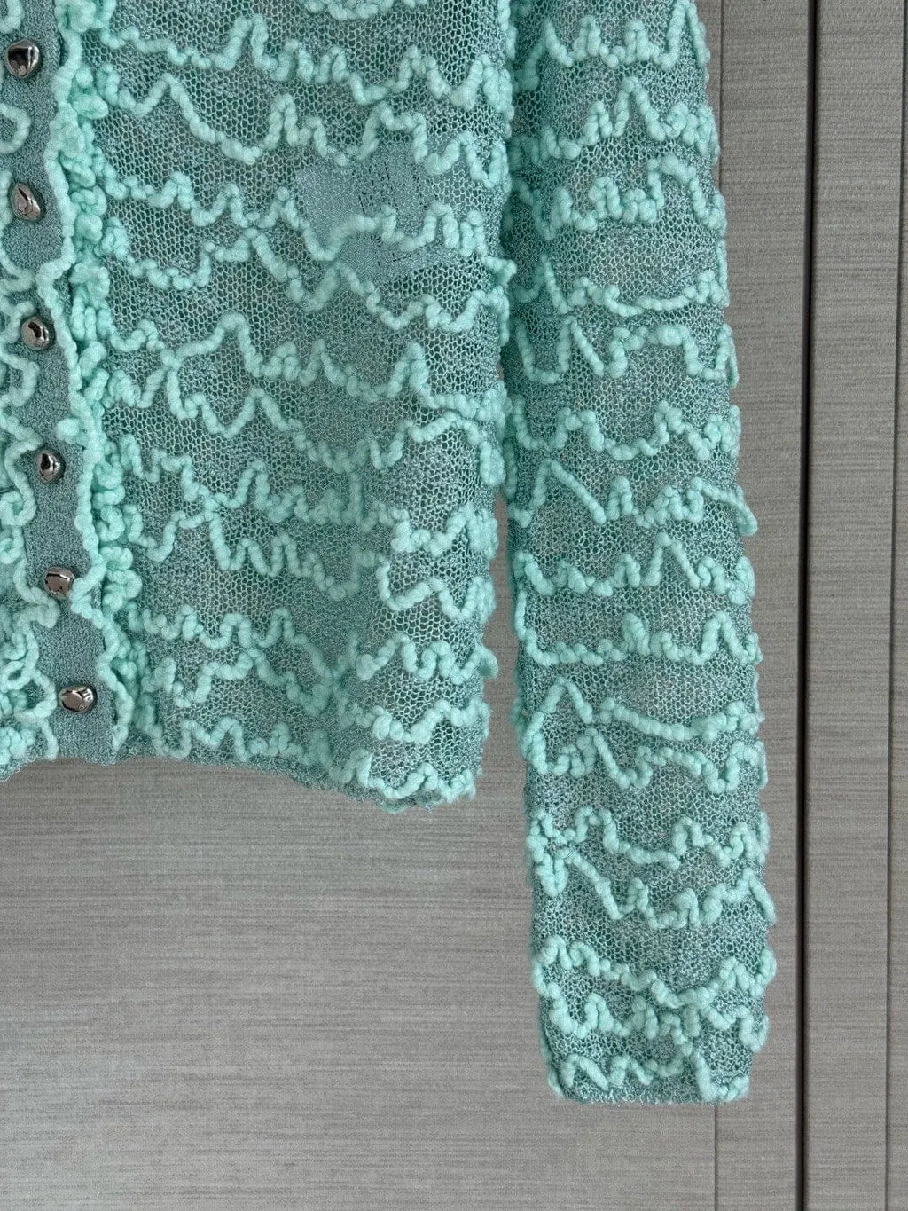 Wavy Textured Mesh Knit Cardigan