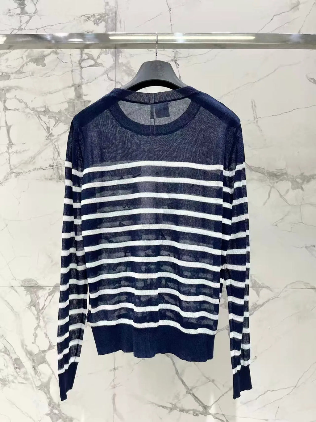 Bow Embroidery Stripe Knit Top