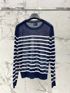 Bow Embroidery Stripe Knit Top