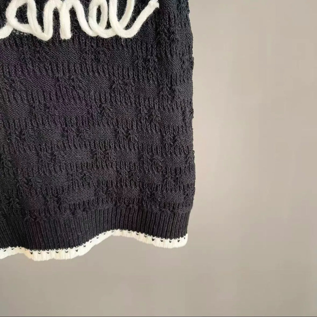 Black-White Color-Block Embroidered Vest