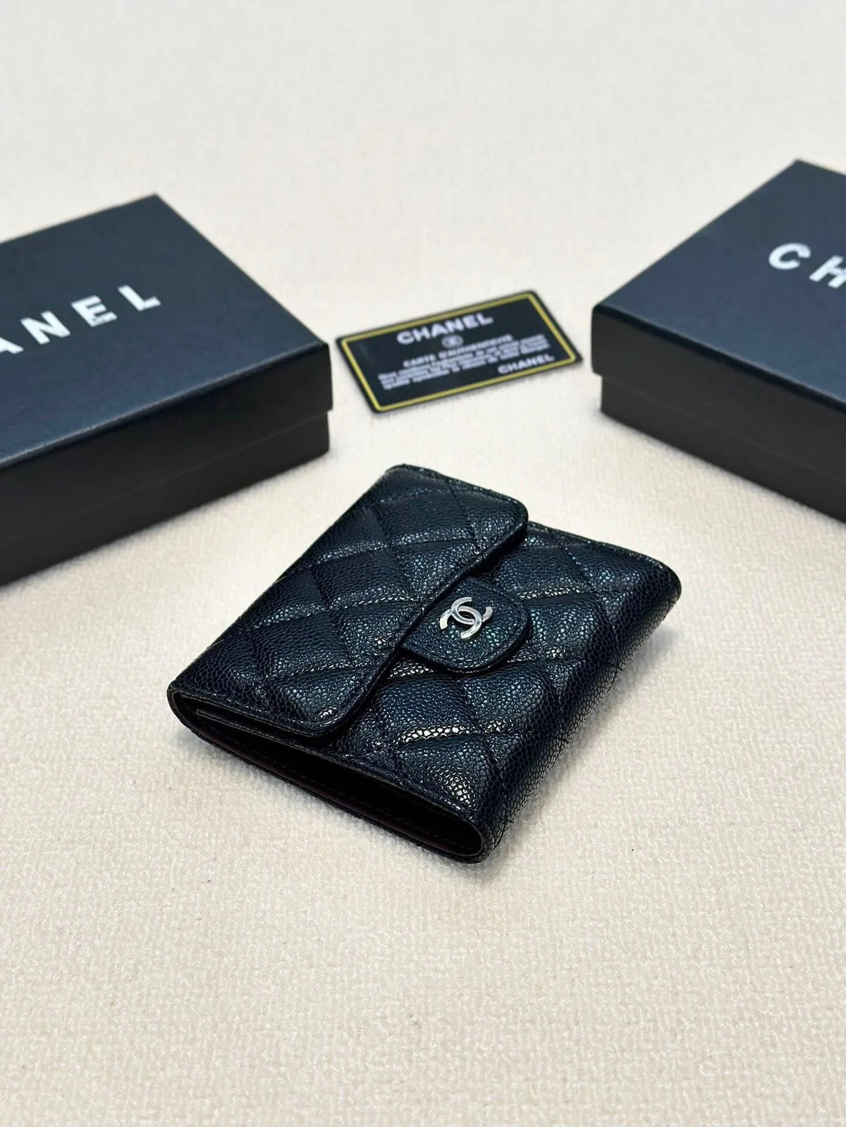 Black Quilted Mini Fold Wallet