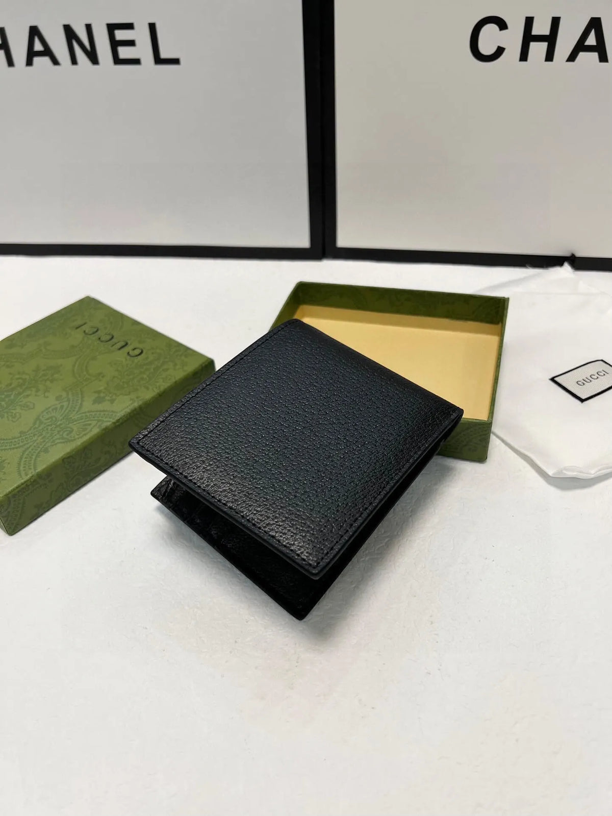 Black Textured Accent Fold Short Wallet