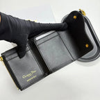 Black Grained Calfskin  Short Card Holder Wallet