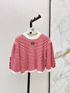 Pom Pom Detail Striped Knit Sweater