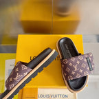 Classic Hook-and-Loop All-Over Print Brown Sandals