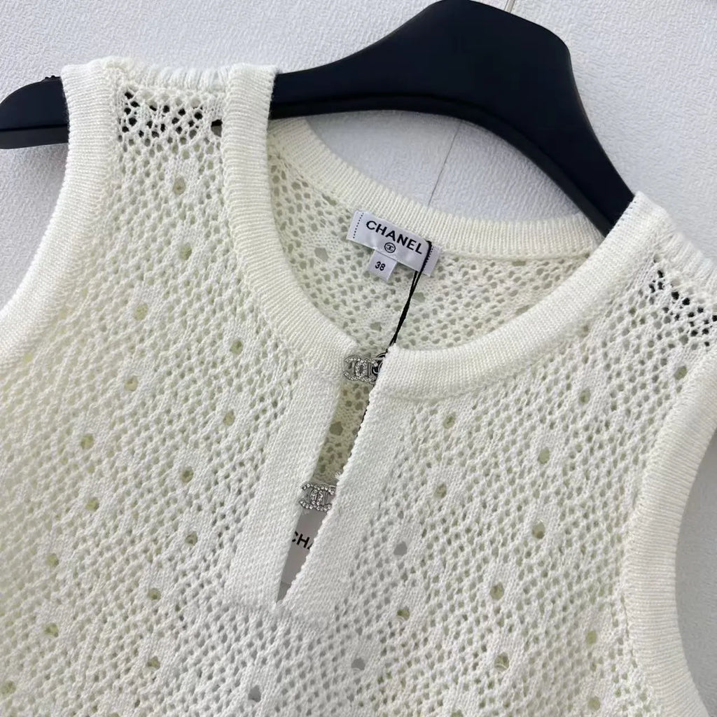 Hardware Trim Openwork Knit Vest