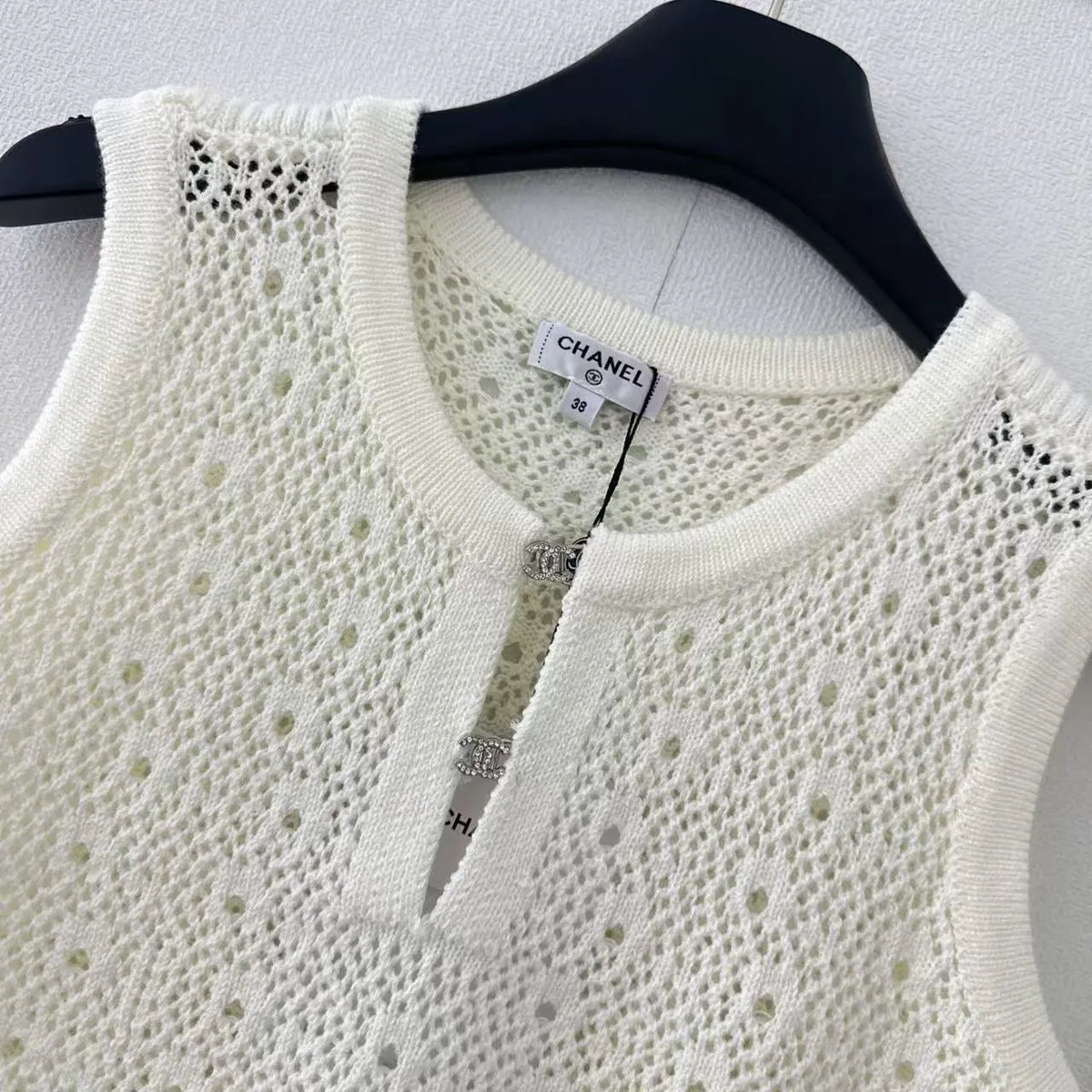 Hardware Trim Openwork Knit Vest