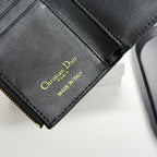 Black Grained Calfskin  Short Card Holder Wallet