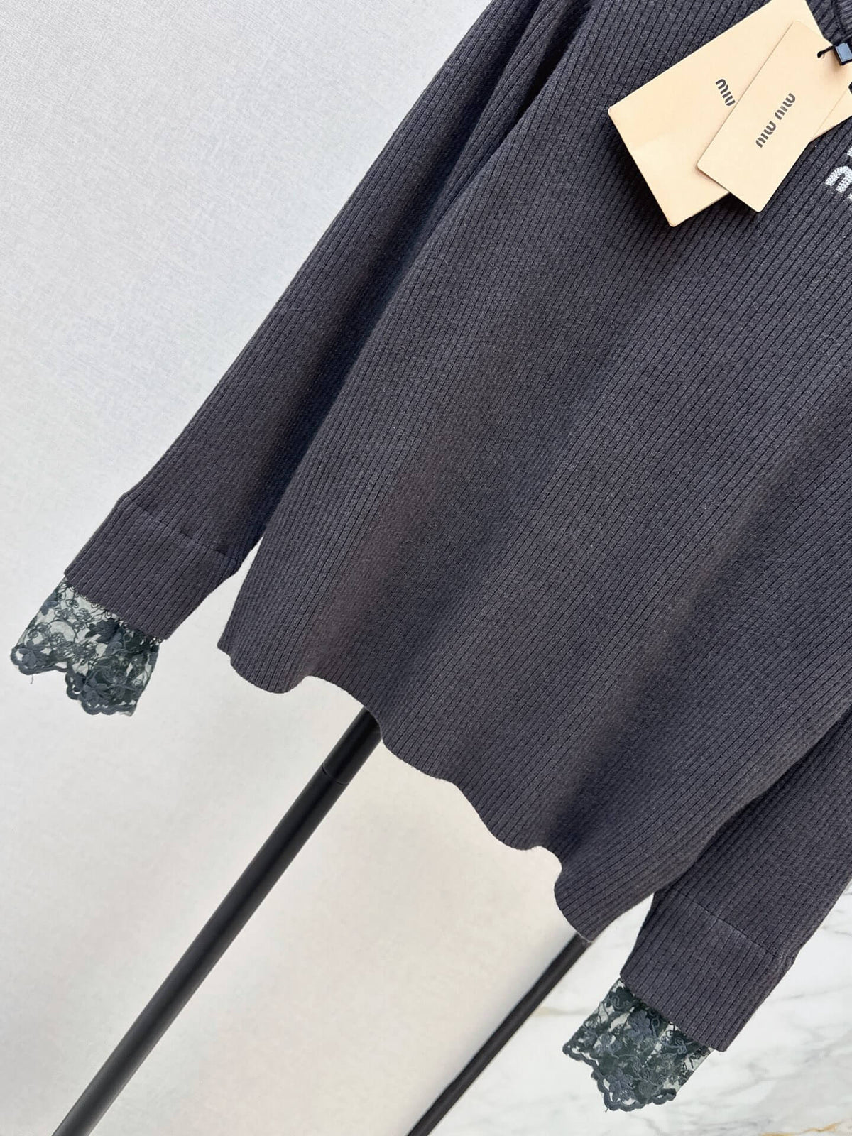 Lace Spliced Ribbed Long Sleeve