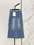 Cargo Denim Midi Skirt