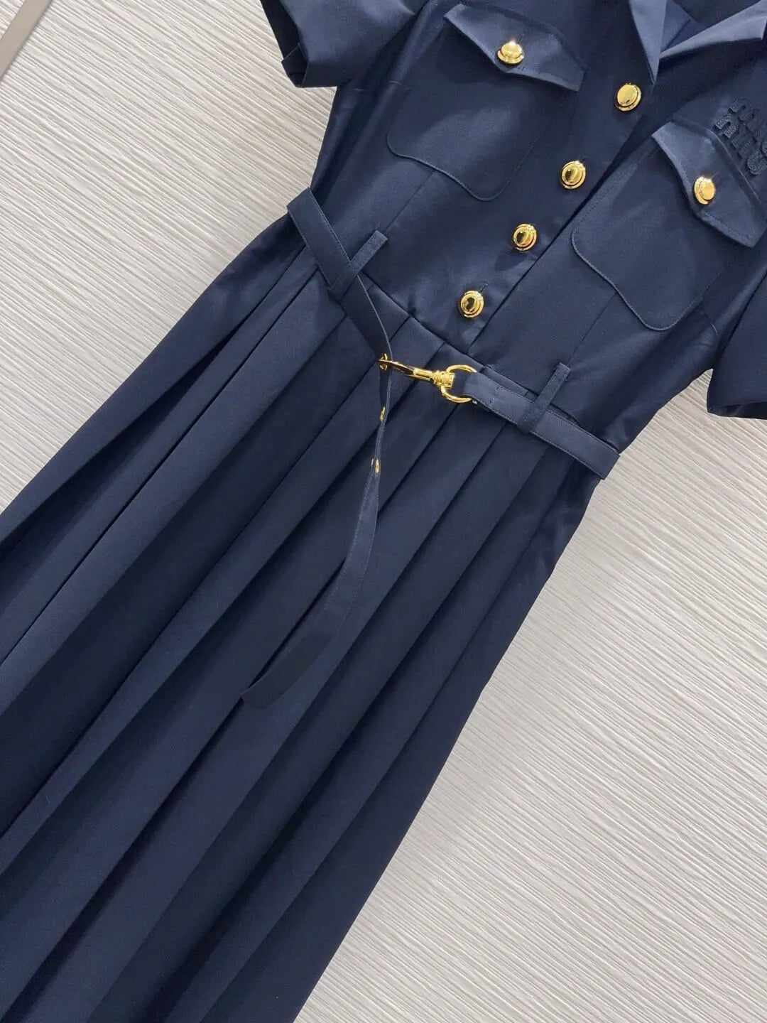 Belted Pleated Shirt Midi Dress