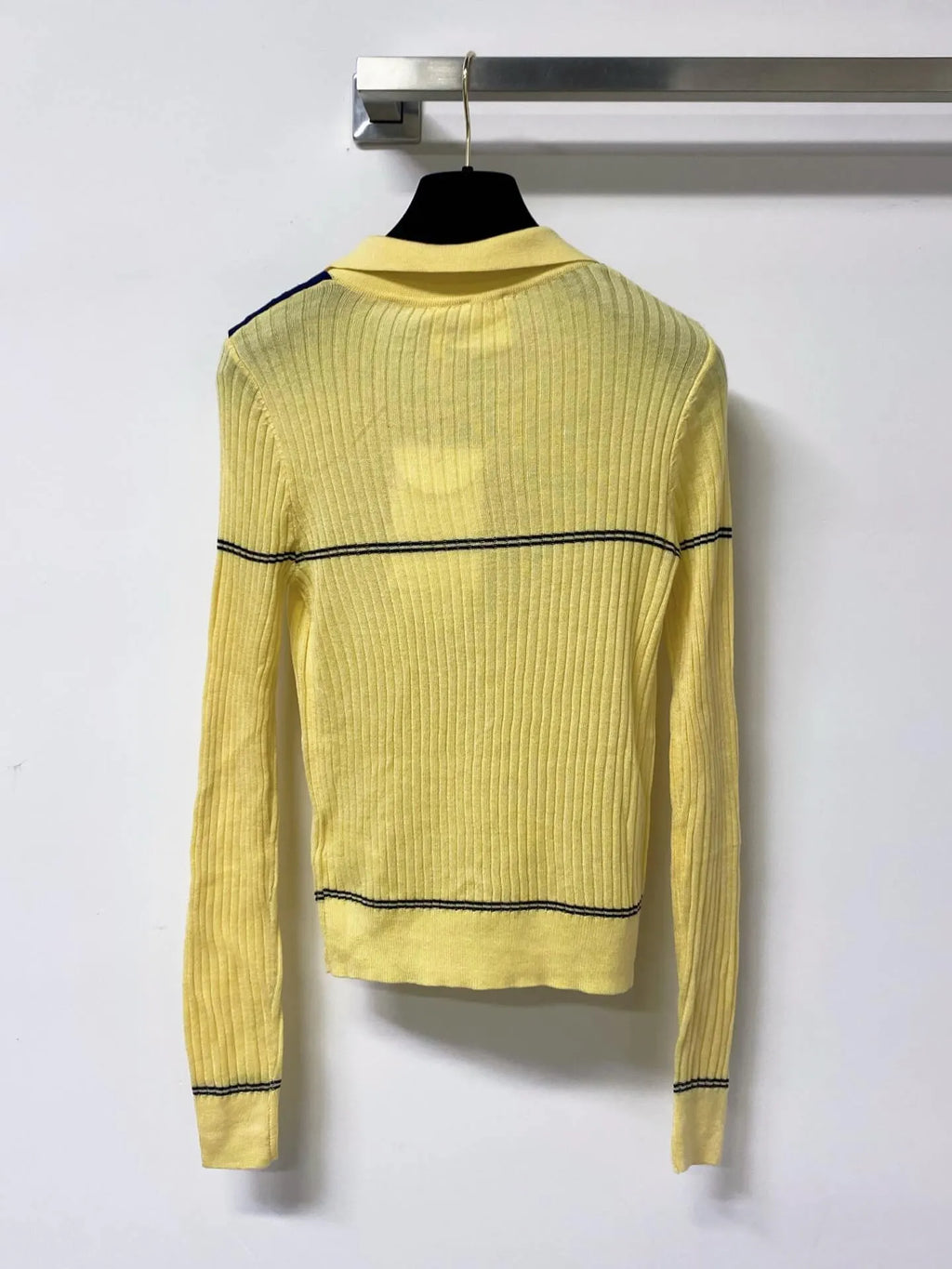 Nautical Tie Shawl Rib Knit Long Sleeve Top