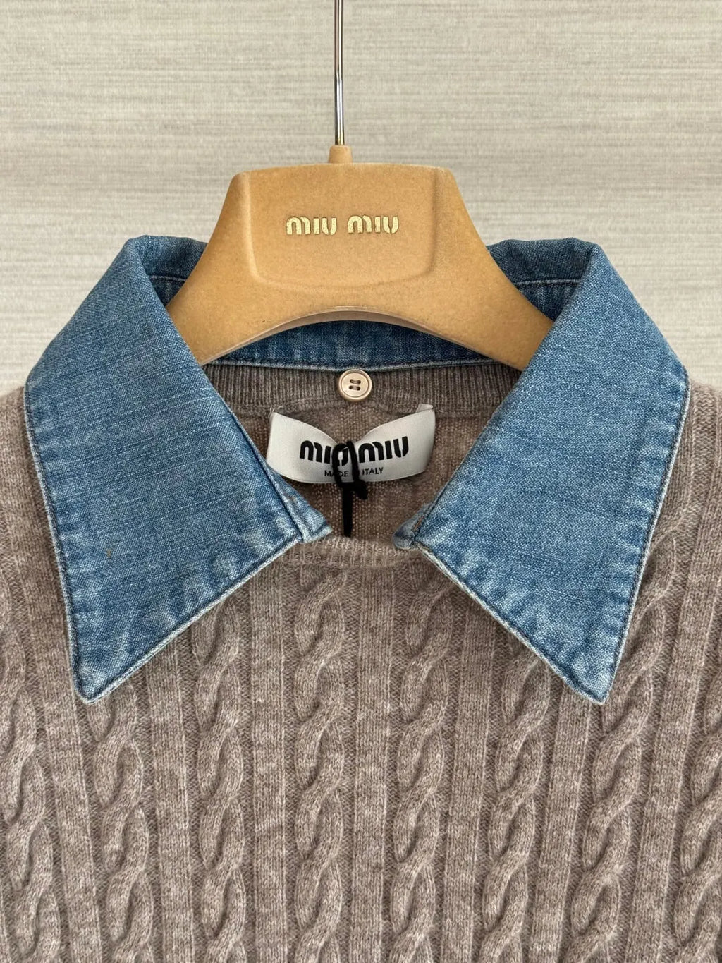 Cable Knit Denim Collar Top