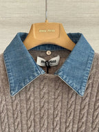 Cable Knit Denim Collar Top