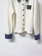 Scallop Neck Hollow Panel Rib Knit Top