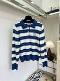 Vintage Contrast Stripe Knit Polo Top