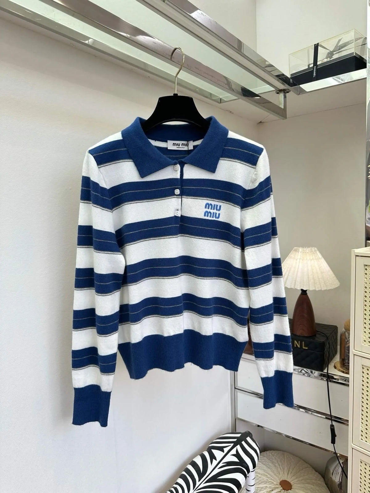 Vintage Contrast Stripe Knit Polo Top