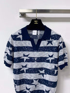 Star Jacquard Striped Knit Polo Top
