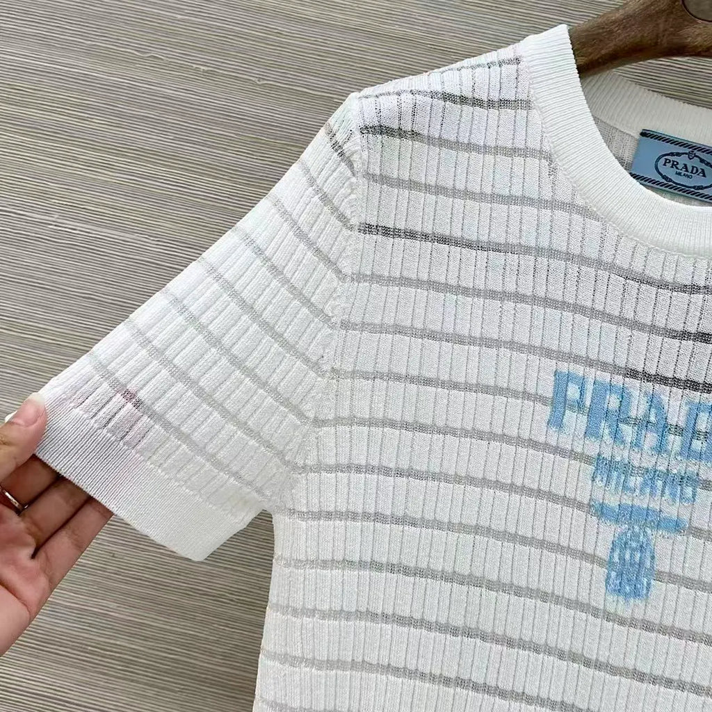 Sheer Stripe Crew Neck Knit Top