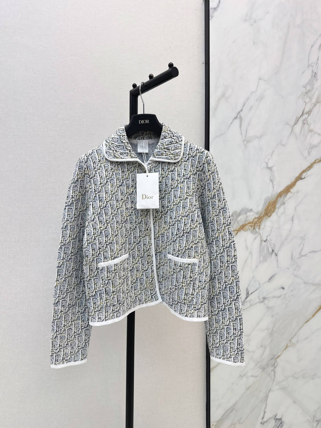 Jacquard Collared Knit Short Jacket