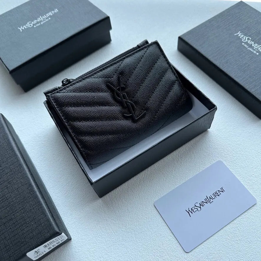Black Textured  Short Wallet