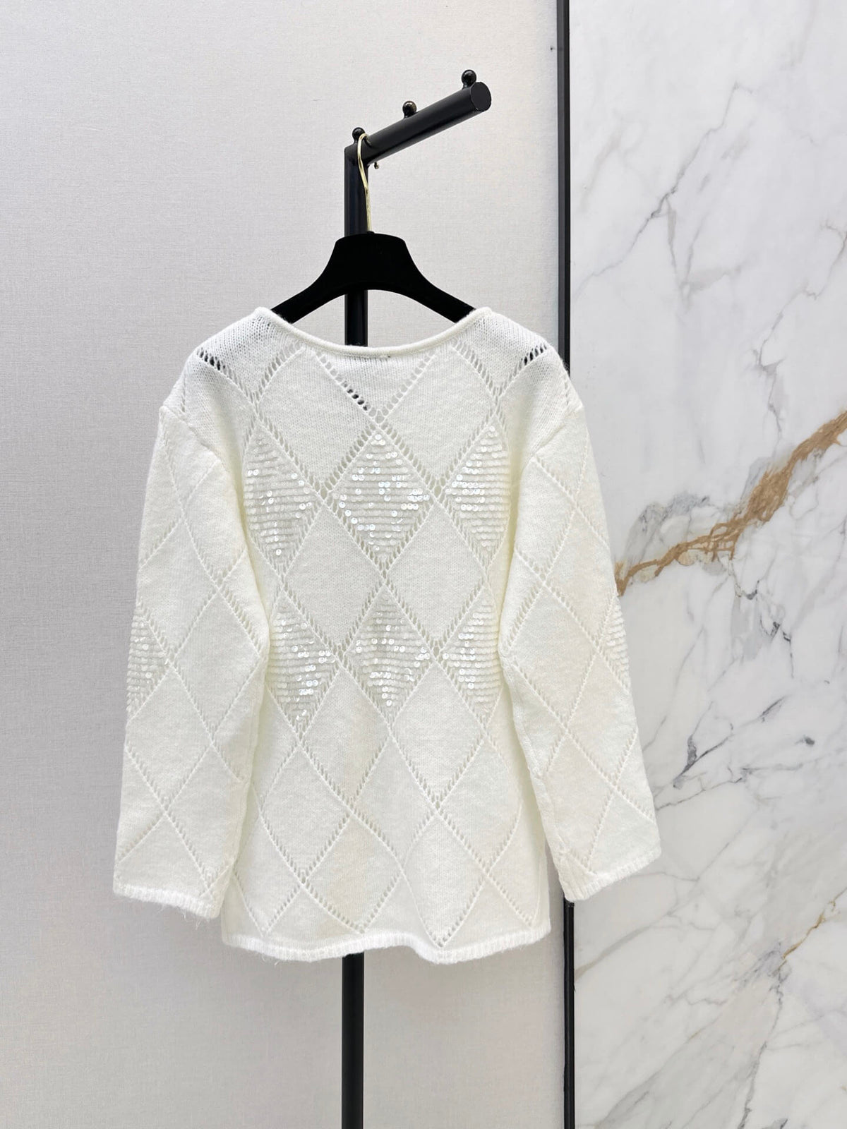 Openwork Diamond Sequin Knit Top