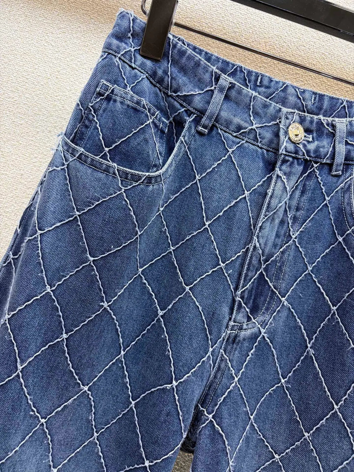 Diamond Stitch Wide Leg Jeans