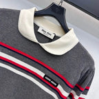 Contrast Collar Striped Knit Top