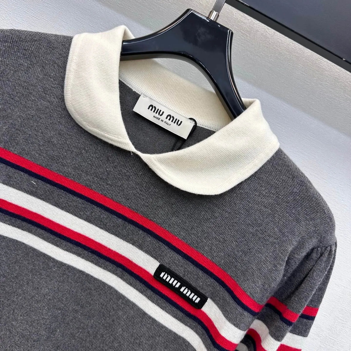 Contrast Collar Striped Knit Top