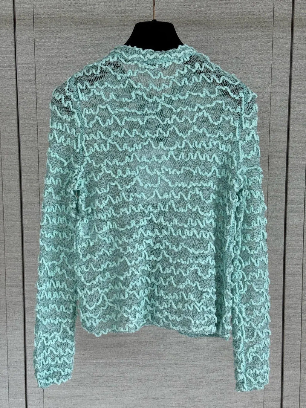 Wavy Textured Mesh Knit Cardigan