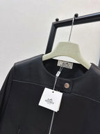 ound Neck Zip Cropped Leather Jacket