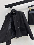 Black Stand Collar Jacket Skort Set