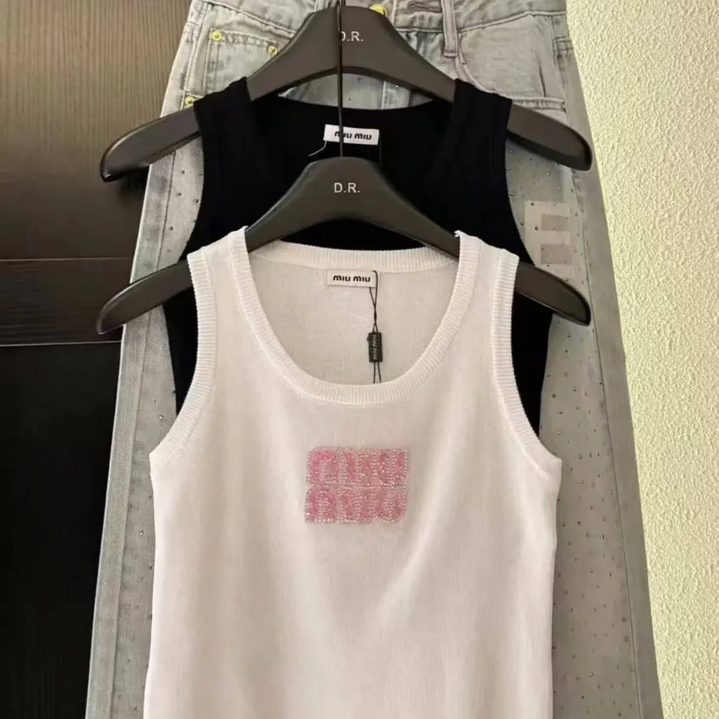 Casual Pink Diamond-Encrusted Vest