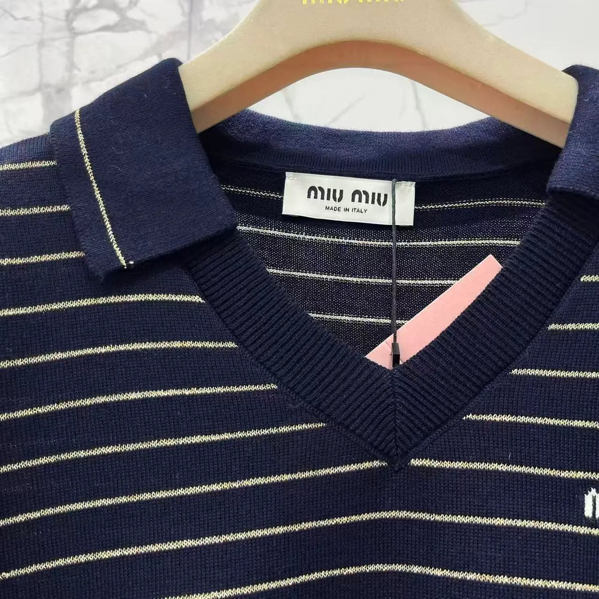 Color-Block Stripe Polo Knit Top