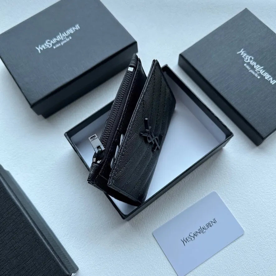 Black Textured  Short Wallet
