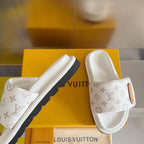 Classic Hook-and-Loop All-Over Print White Sandals