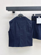 Dark Denim Vest Belted Skirt Set